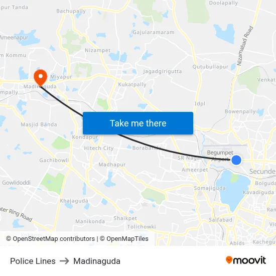 Police Lines to Madinaguda map