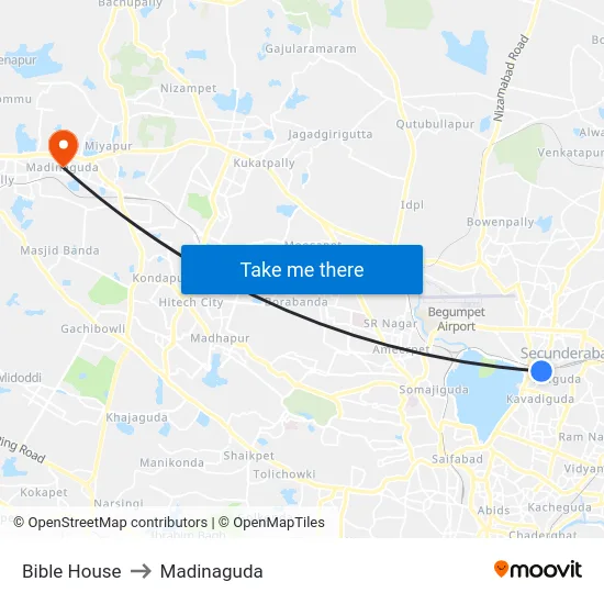 Bible House to Madinaguda map