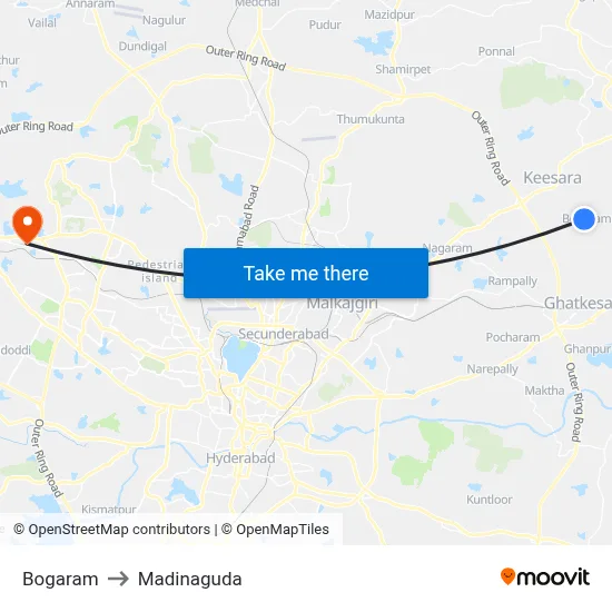 Bogaram to Madinaguda map