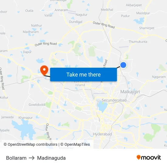 Bollaram to Madinaguda map