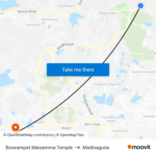 Bowrampet Maisamma Temple to Madinaguda map
