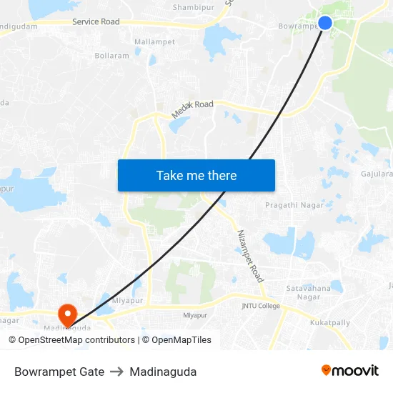 Bowrampet Gate to Madinaguda map