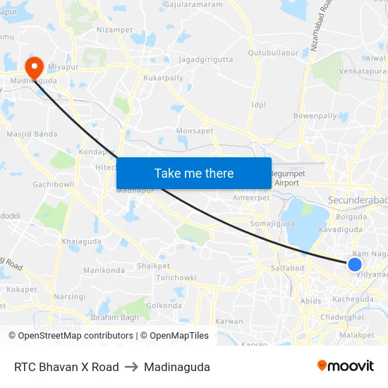 RTC Bhavan X Road to Madinaguda map