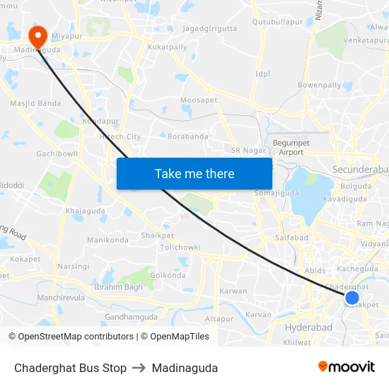 Chaderghat Bus Stop to Madinaguda map