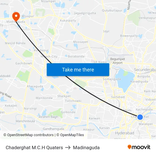 Chaderghat M.C.H Quaters to Madinaguda map