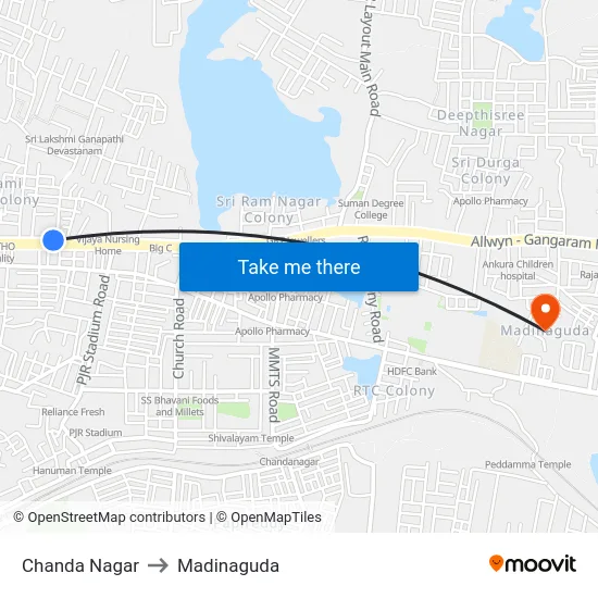 Chanda Nagar to Madinaguda map