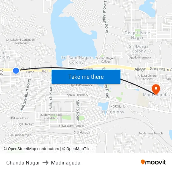 Chanda Nagar to Madinaguda map