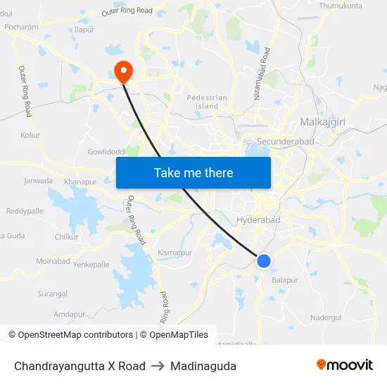 Chandrayangutta X Road to Madinaguda map