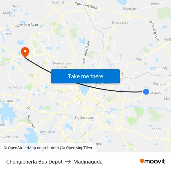 Chengicherla Bus Depot to Madinaguda map