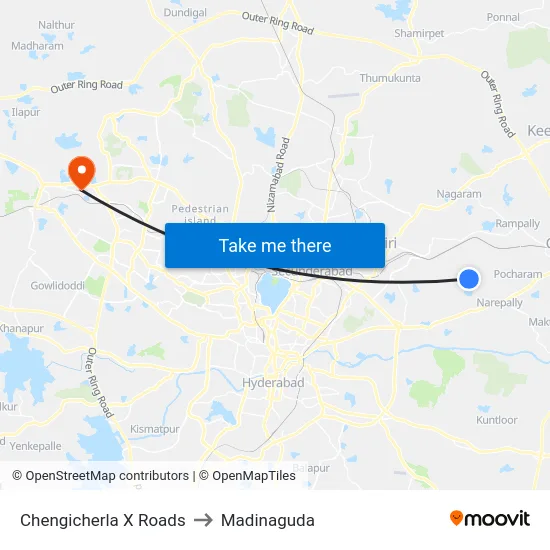 Chengicherla X Roads to Madinaguda map