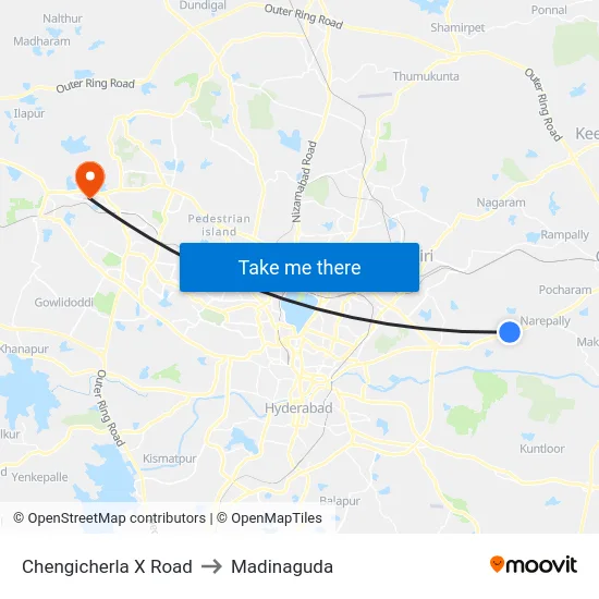 Chengicherla X Road to Madinaguda map
