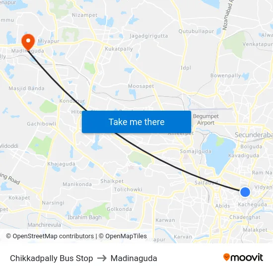 Chikkadpally Bus Stop to Madinaguda map