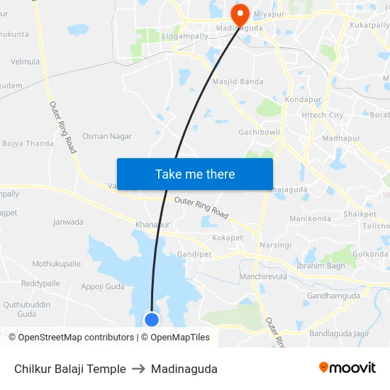 Chilkur Balaji Temple to Madinaguda map