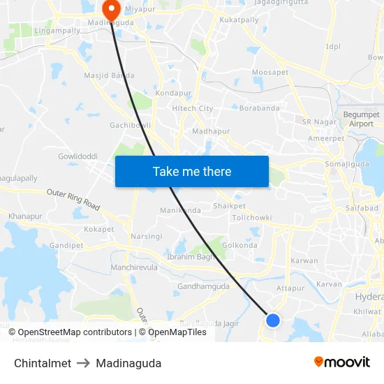 Chintalmet to Madinaguda map