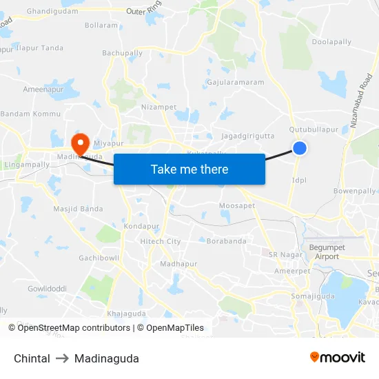 Chintal to Madinaguda map