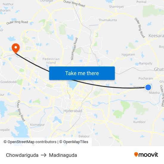 Chowdariguda to Madinaguda map