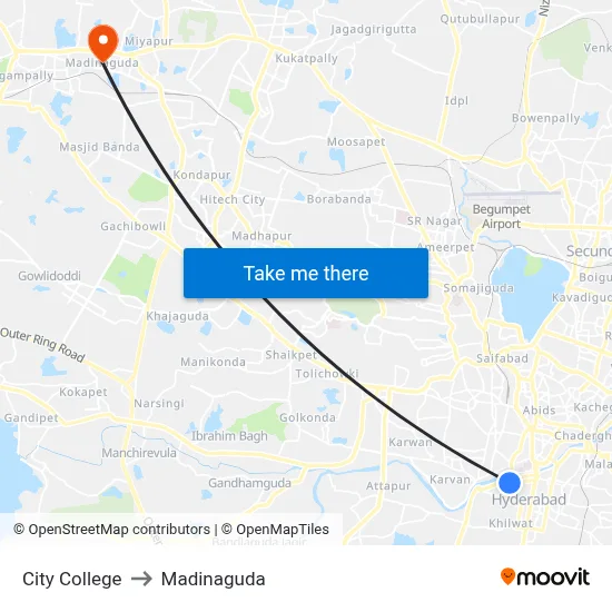 City College to Madinaguda map
