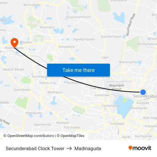 Secunderabad Clock Tower to Madinaguda map