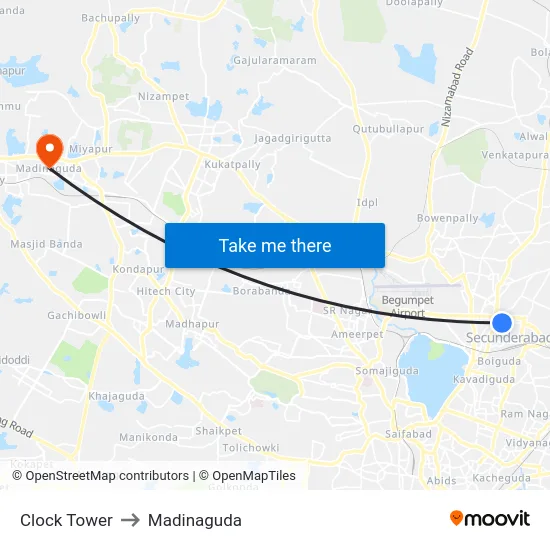 Clock Tower to Madinaguda map