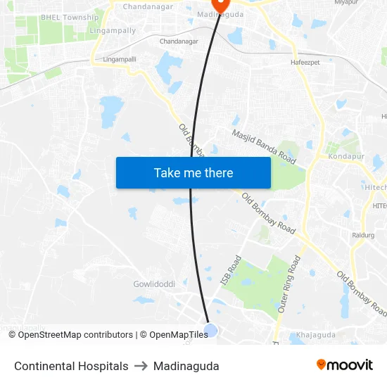 Continental Hospitals to Madinaguda map