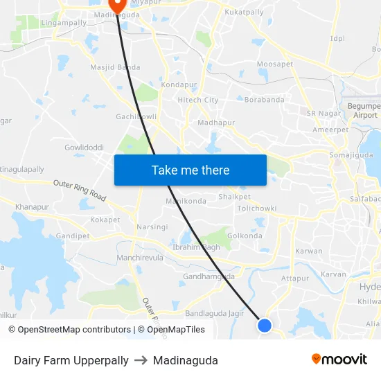Dairy Farm Upperpally to Madinaguda map