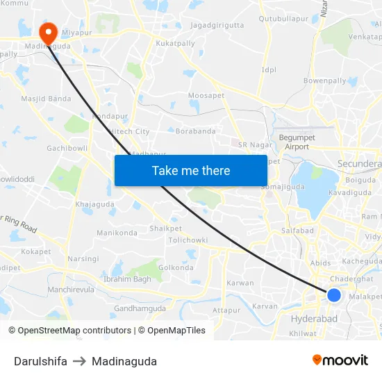 Darulshifa to Madinaguda map