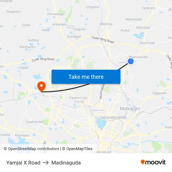 Yamjal X Road to Madinaguda map