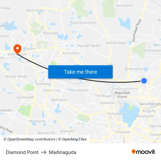 Diamond Point to Madinaguda map