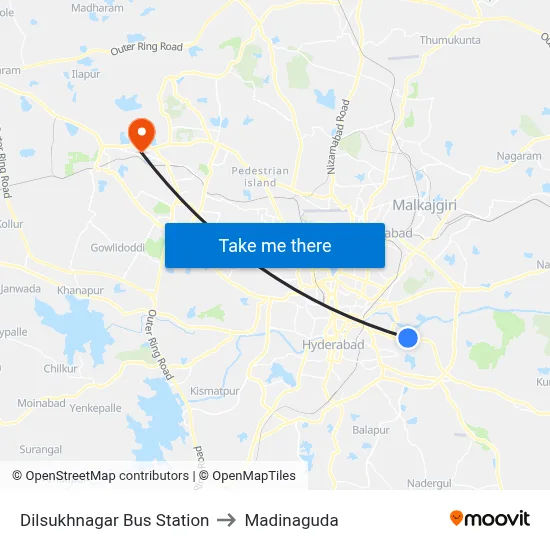 Dilsukhnagar Bus Station to Madinaguda map