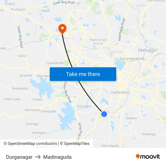 Durganagar to Madinaguda map