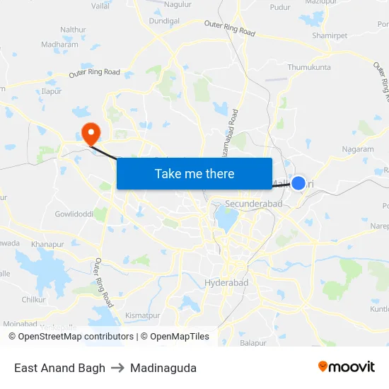 East Anand Bagh to Madinaguda map