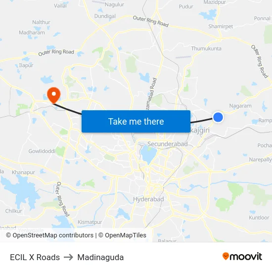 ECIL X Roads to Madinaguda map