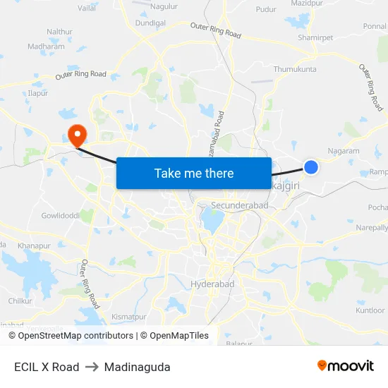 ECIL X Road to Madinaguda map