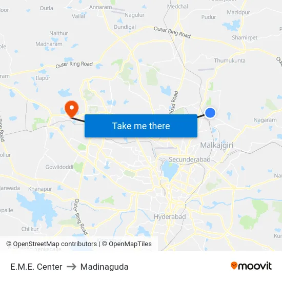 E.M.E. Center to Madinaguda map