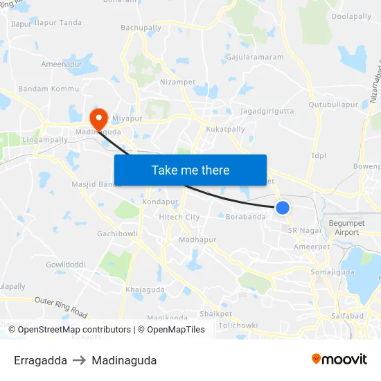 Erragadda to Madinaguda map