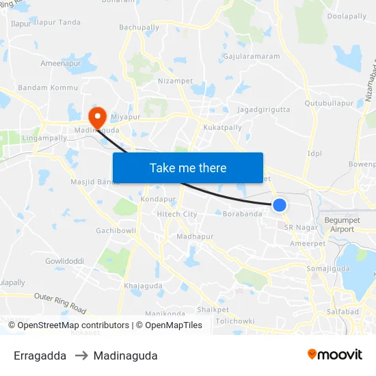 Erragadda to Madinaguda map