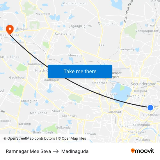 Ramnagar Mee Seva to Madinaguda map