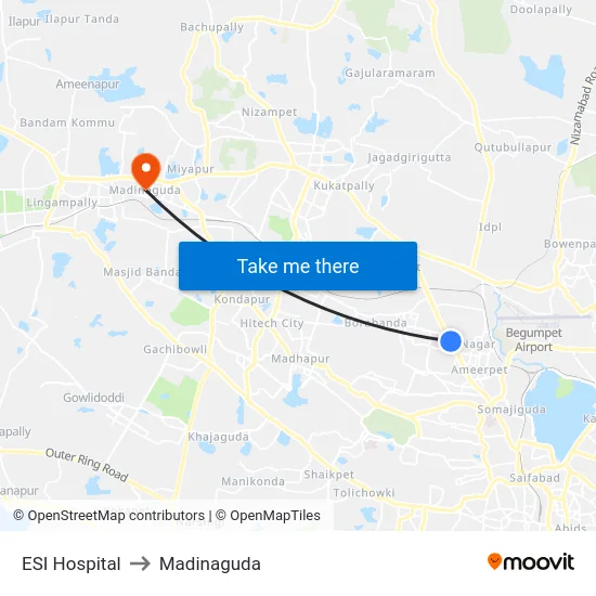 ESI Hospital to Madinaguda map