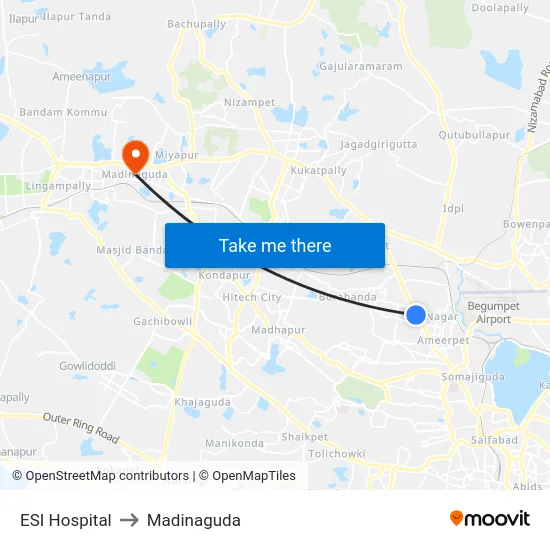ESI Hospital to Madinaguda map