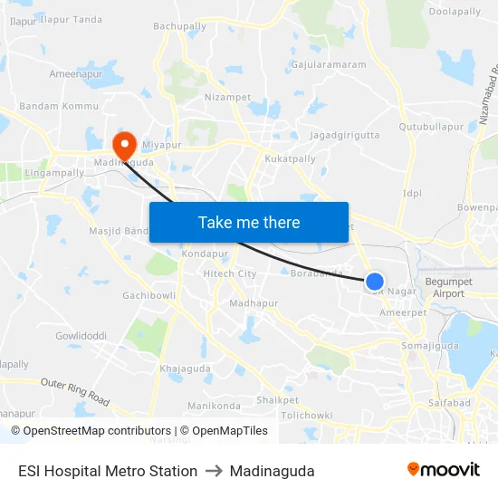 ESI Hospital Metro Station to Madinaguda map