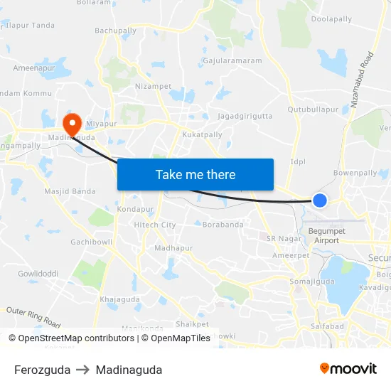 Ferozguda to Madinaguda map