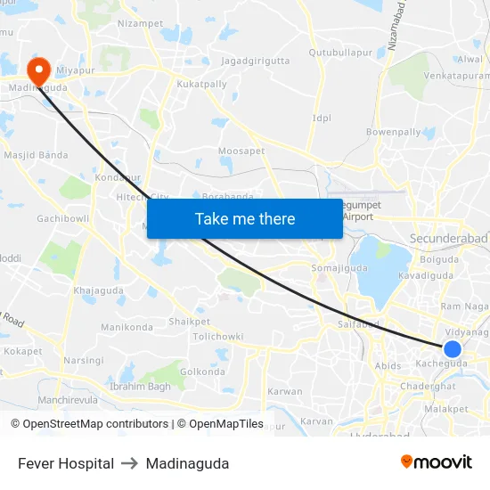 Fever Hospital to Madinaguda map