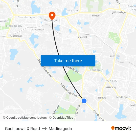 Gachibowli X Road to Madinaguda map