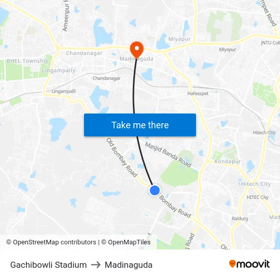 Gachibowli Stadium to Madinaguda map