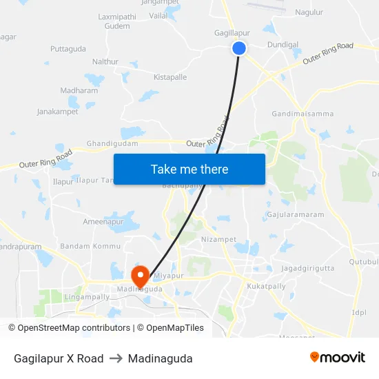 Gagilapur X Road to Madinaguda map