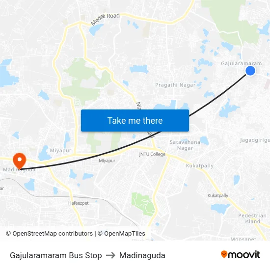 Gajularamaram Bus Stop to Madinaguda map