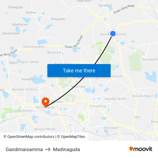 Gandimaisamma to Madinaguda map
