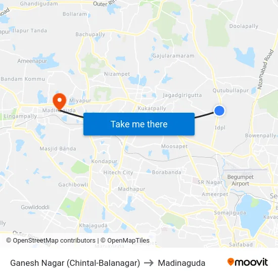 Ganesh Nagar (Chintal-Balanagar) to Madinaguda map