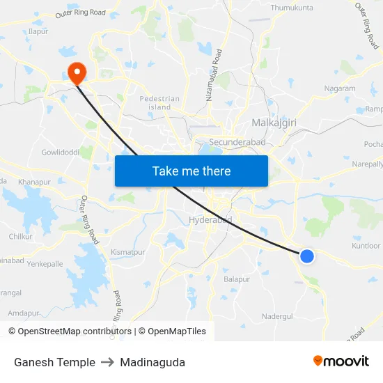 Ganesh Temple to Madinaguda map
