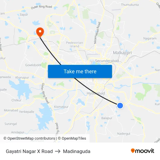 Gayatri Nagar X Road to Madinaguda map